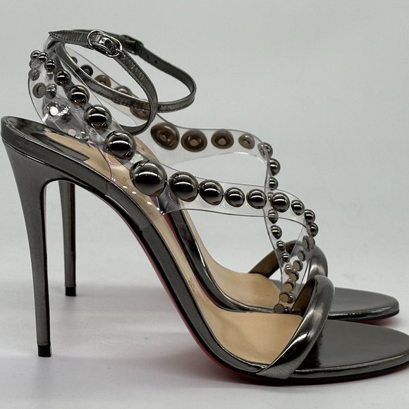 Christian Louboutin CORINETTA 100 Studded PVC Strap SandalS Heels Shoes $845 - Picture 9 of 14